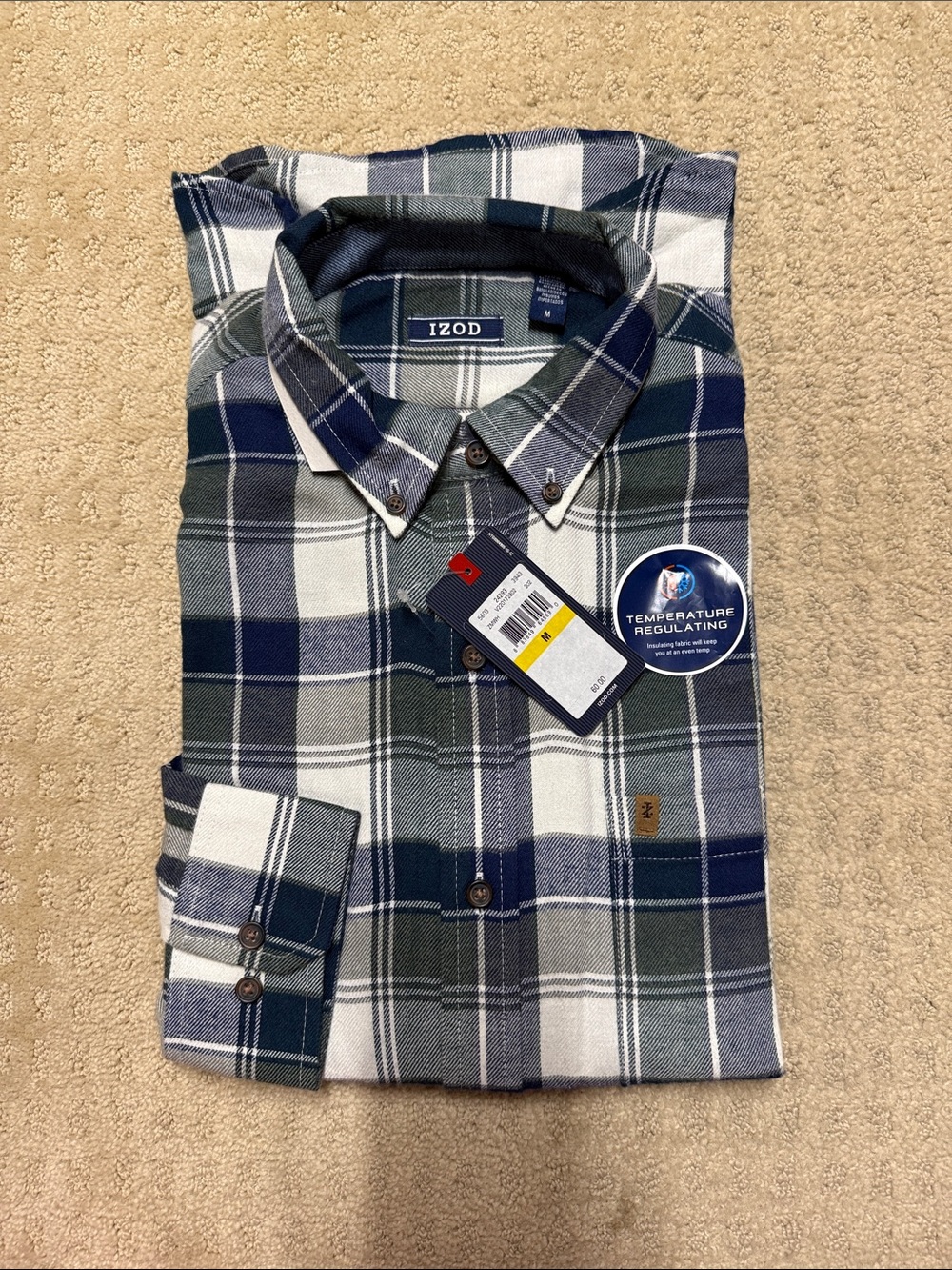 Izod Blue, Gray & White Plaid Button-Down Shirt